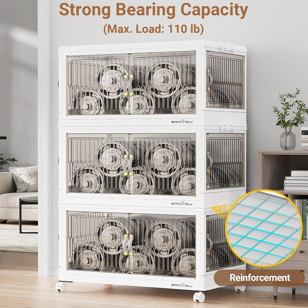 BROVIEW 150Gal Stackable Storage Bins with 5 Lids Foldable Cabinet, W,5Pack