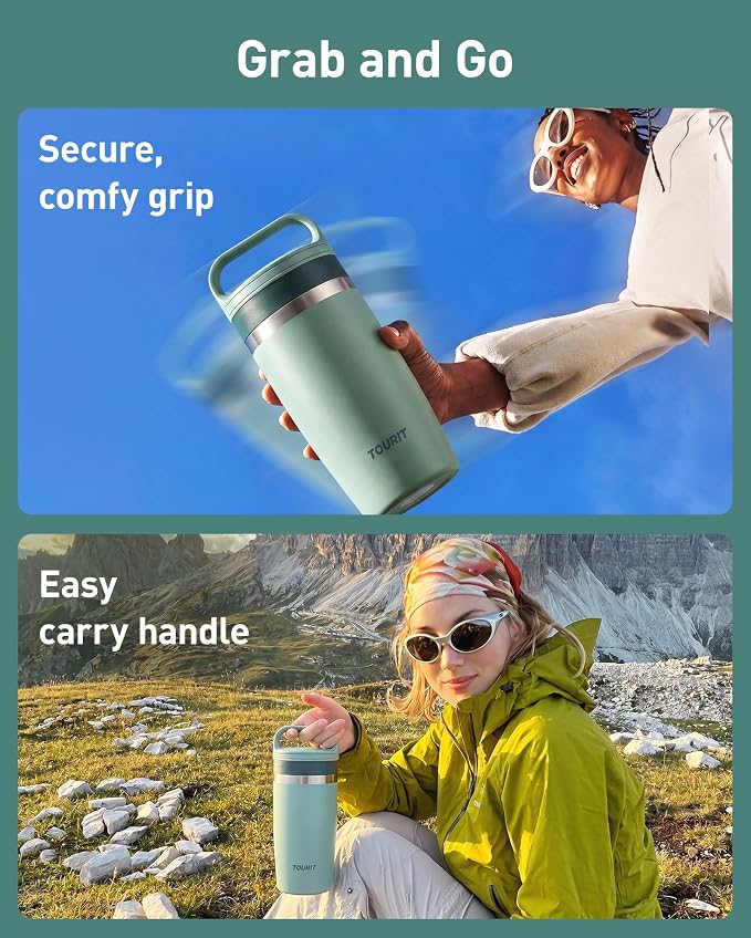 TOURIT Travel Coffee Mug 16 oz, Leakproof 2-Part Drink Lid Tumbler, Sky Blue |