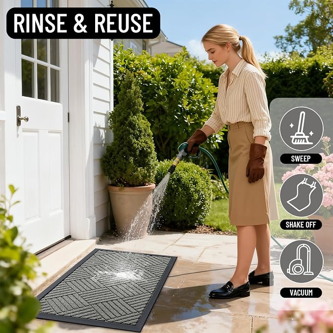 OLANLY Front Door Mat Outside Entrance 47x32, Heavy Duty Sturdy Natural Rubber