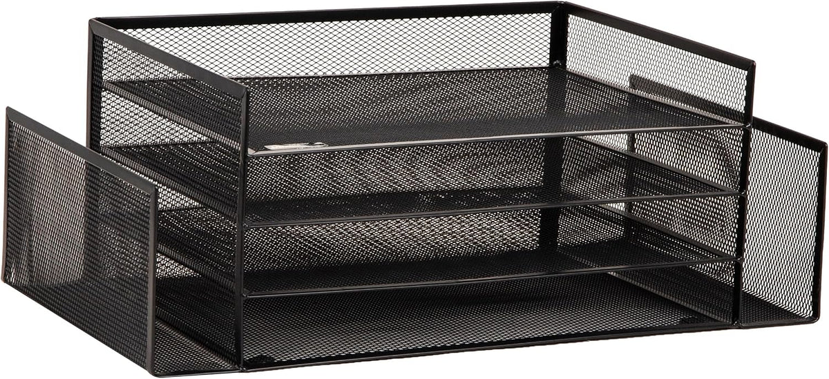 Mind Reader Desktop Organizer, File Storage, Paper Tray, Workspace, Office, Metal Mesh, 16.75"L x 9.15"W x 6"H, Black