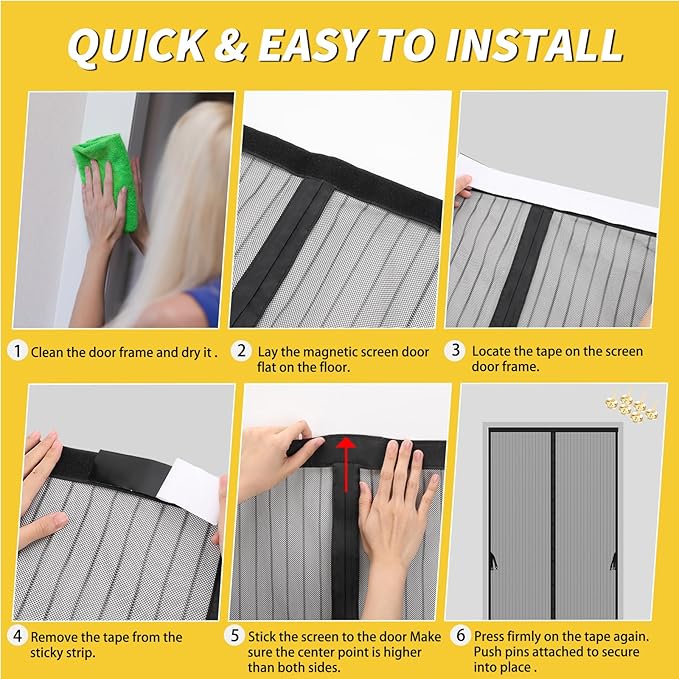 Magnetic Screen Door -Fit for Door Size:36x78 Inch,Screen Door Size 38"x80",Hands Free Mesh Partition,Heavy Duty Curtain Keeps Bugs Out, Frame Hook & Loop, Pet and Kid Friendly