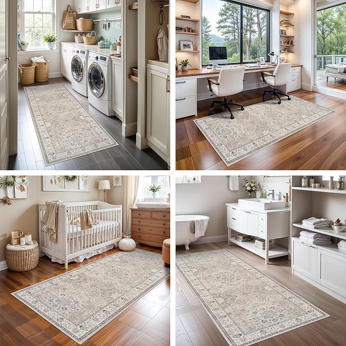 2x6 Hallway Washable Runner Rug : Vintage Soft Kitchen Laundry Runner