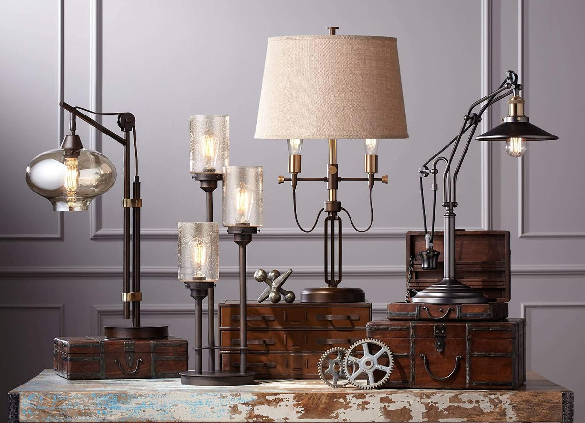 Libby 30" Large Table Lamp Edison Bulb LED Bronze Seeded Metal Glass