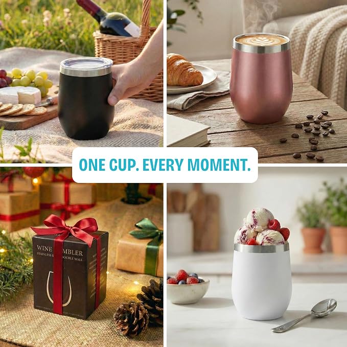CHILLOUT LIFE 12 oz Stainless Steel Wine Tumblers 2 Pack & 1 Insulated Wine