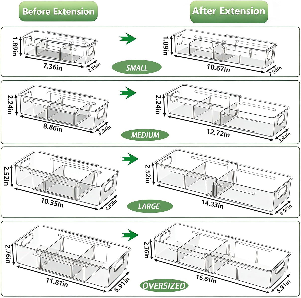 BLULEE 4-in-1 Expandable Drawer Organizer Set, Adjustable Clear Bins (8 Pack)
