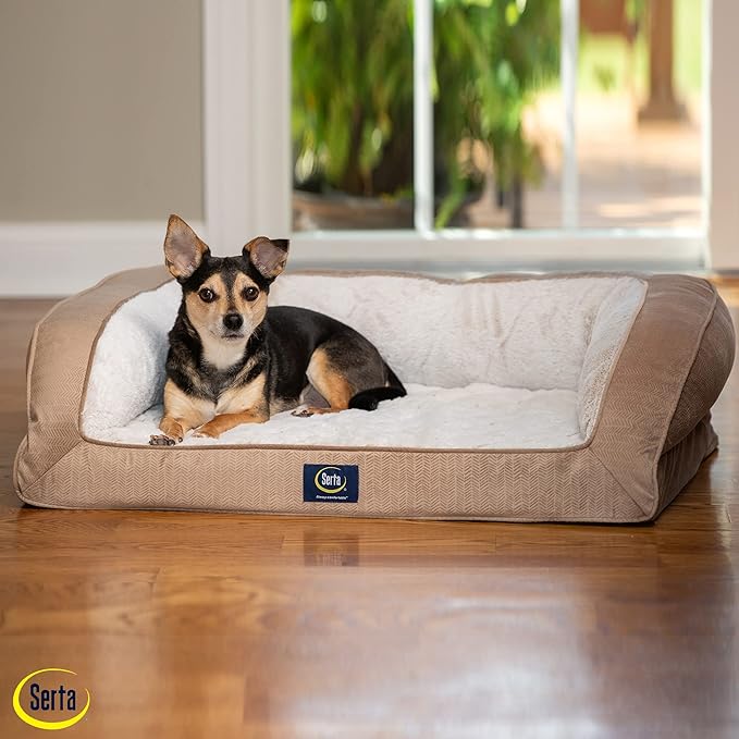 Serta Orthopedic Quilted Couch Dog Bed for Pets – Desert Sand (X-Large)