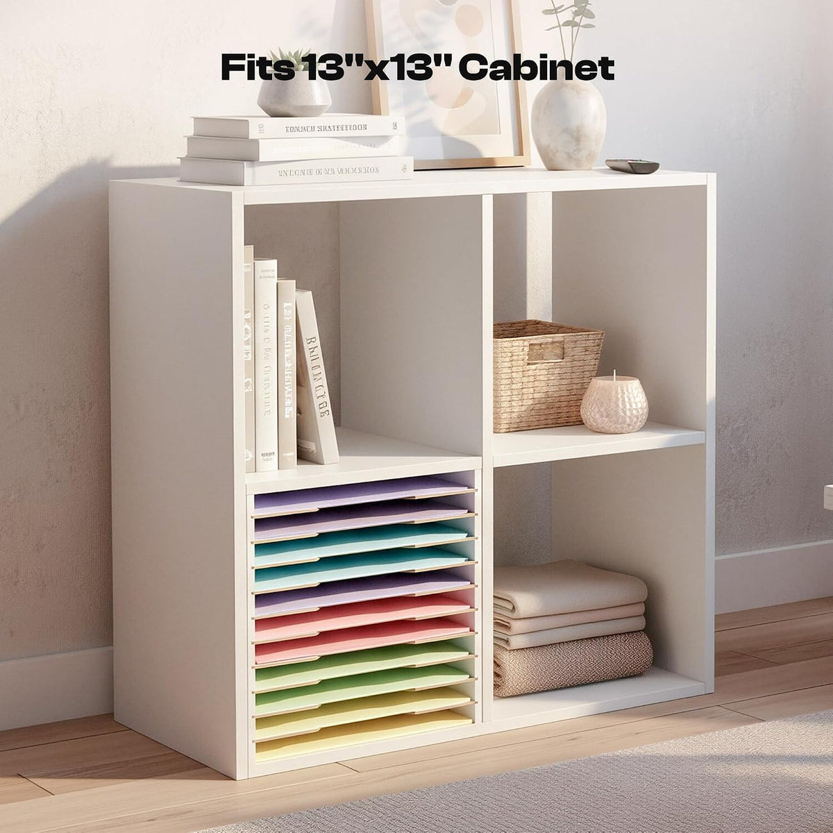 Caydo 12x12 Paper Storage Organizer for 13" Cube Cabinet, 12 Slot Rack