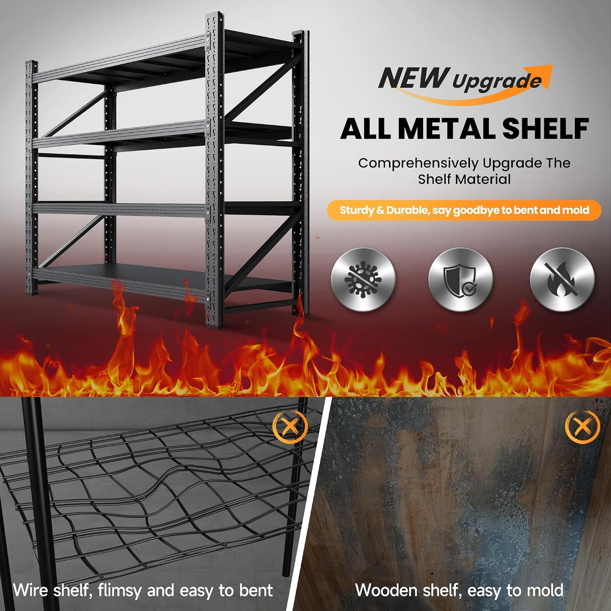 48” Wide Heavy Duty Metal Garage Shelving, Adjustable Storage Shelf
