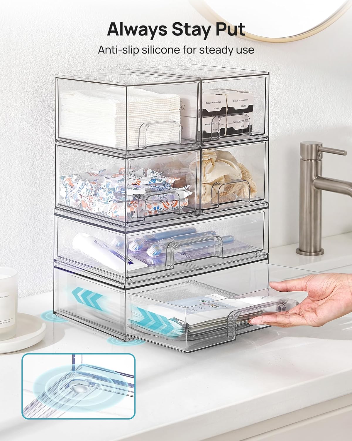 Vtopmart Stackable Storage Drawers Set of 6, Plastic Organizer Bins