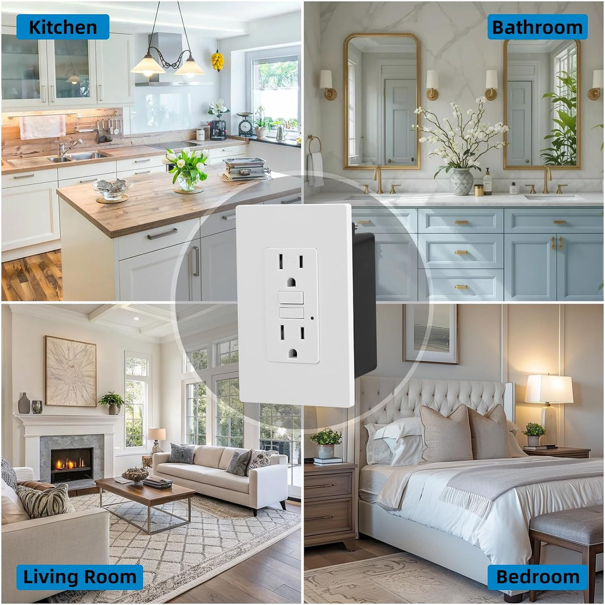 in Wall Cable Management Kit - Outlet Extender - 2AC GFCI Outlet 15amp, Receptacle with LED Indicator Light,8ft Cord,Hard-to-Reach Outlets for TV,Nightstands,Sofa,Desks