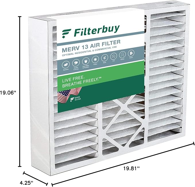 Filterbuy 19x20x5 Air Filter MERV 13 Optimal Smoke & Allergy Defense, Pleated