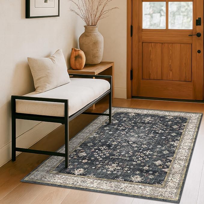 Black Boho Washable Entry Rug, 3x4 Rugs