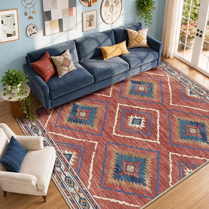 BESTSWEETIE Area Rug 6x9 Rug Machine Washable Non-Slip Low Pile Print Pattern