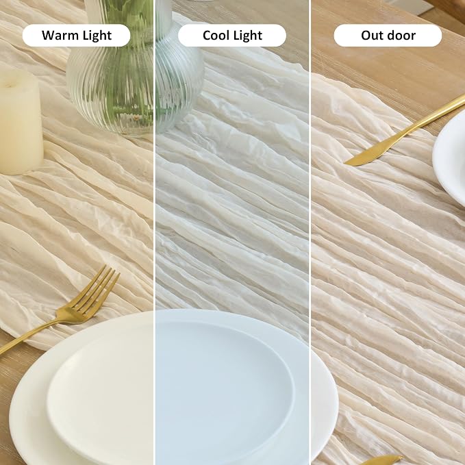 Asee'm 3pcs Beige Cheesecloth Table Runner Summer 10FT Boho Gauze Rustic | Boho