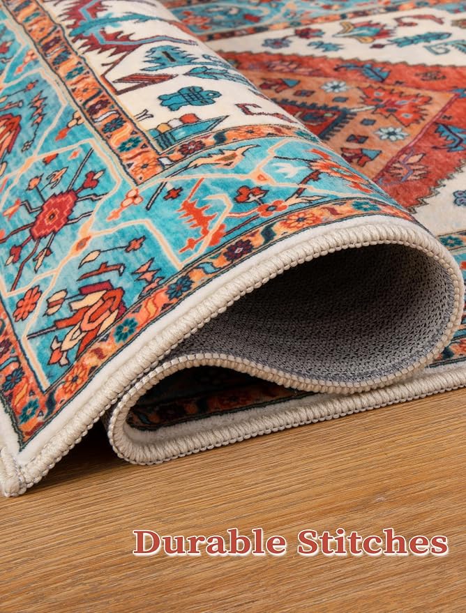SERISSA Boho Washable Runner Rug, 2x5 Rug Runner Non-Slip Vintage Orange