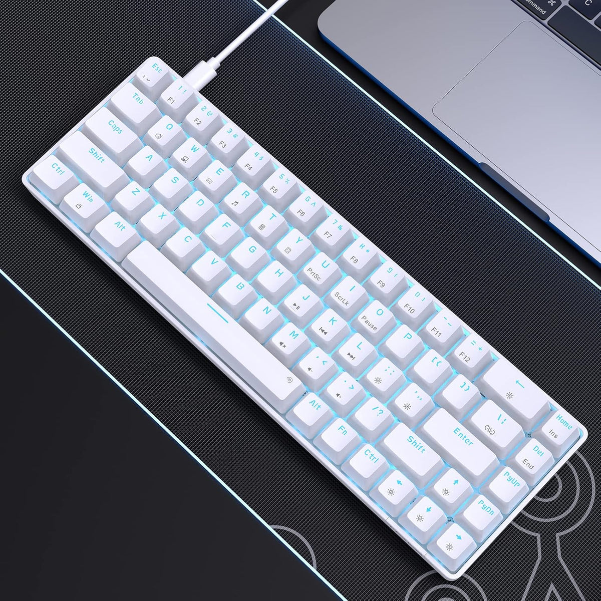 DIERYA T68SE 60% Gaming Mechanical Keyboard,Ultra Compact Mini 68 Key with Red Switches Wired Keyboard,Anti-Ghosting Keys, for Windows Laptops and PC Gamers,White