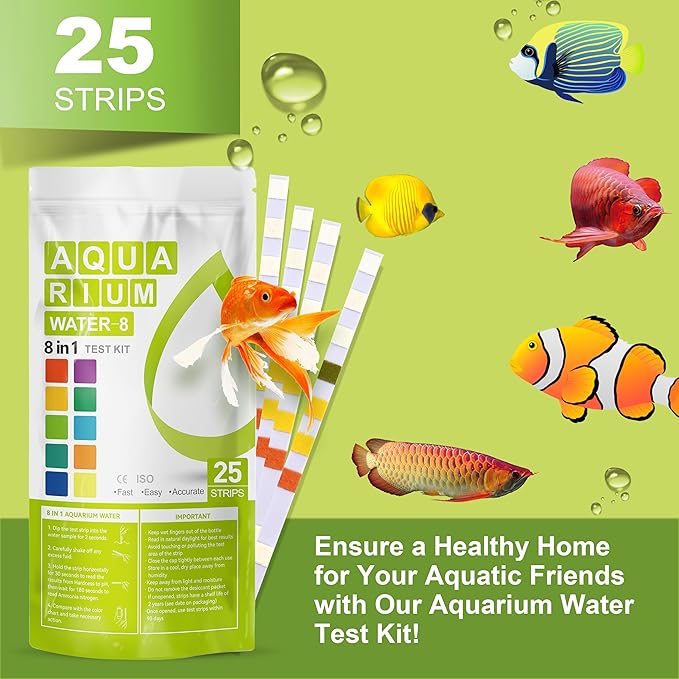 AAwipes Aquarium Ammonia Test Strips 8-in-1 |25 Strips | Quick & Accurate Water Testing Test pH, Carbonate, Alkalinity, Hardness, Chlorine, Nitrite, etc. (K02-25)