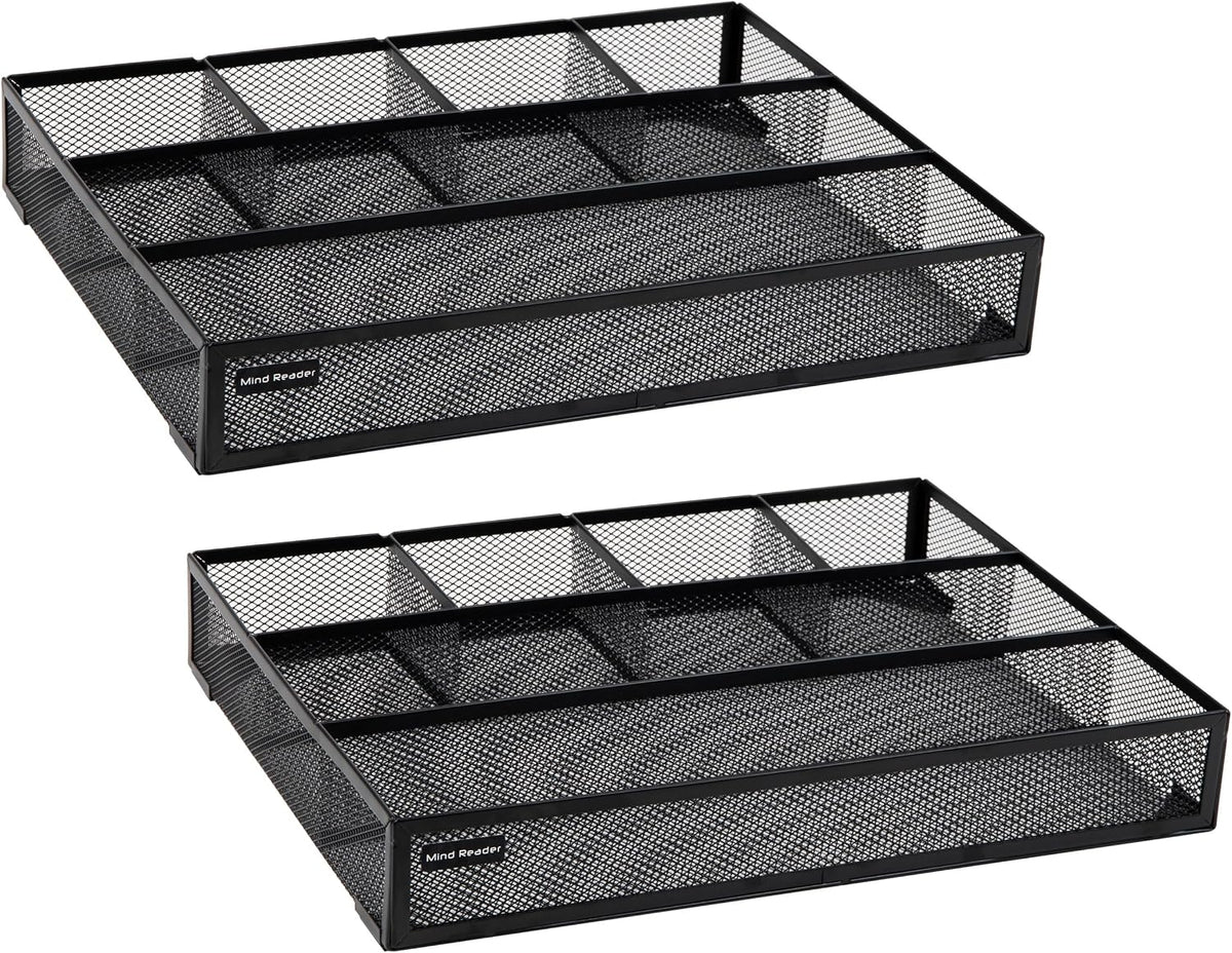 Mind Reader 6-Compartment Drawer Organizer, Metal Mesh Desk Organizer for Office, Kitchen, Utensils, Supplies, Set of 2, Black