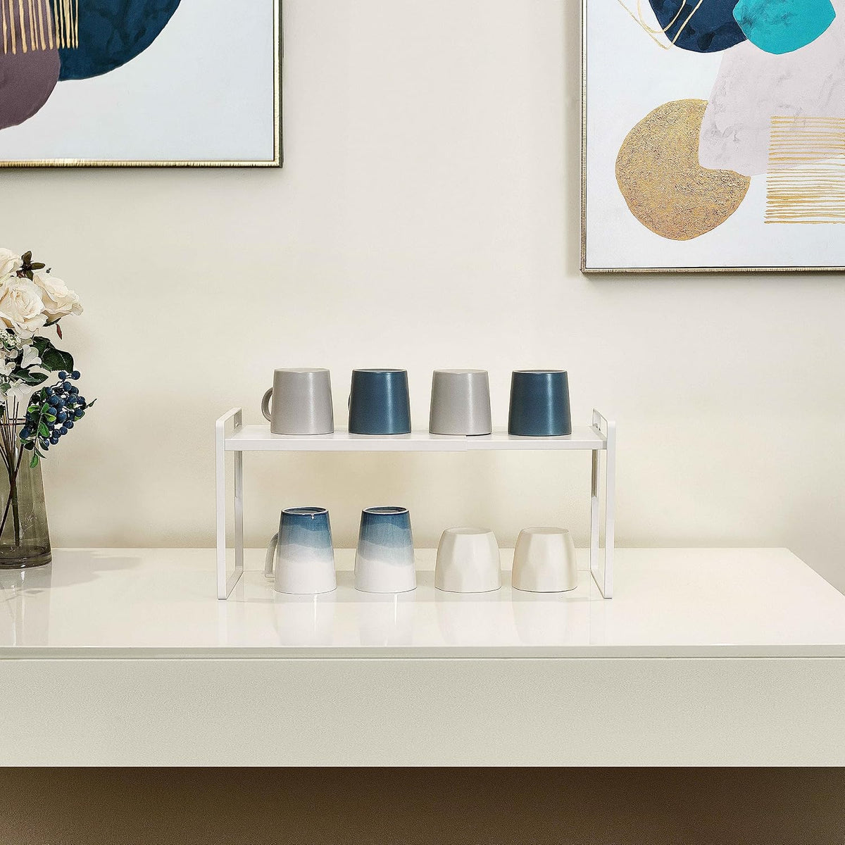Nxconsu Cabinet Shelf Riser, Adjustable Cabinet Organizer, 8.6" Deep White