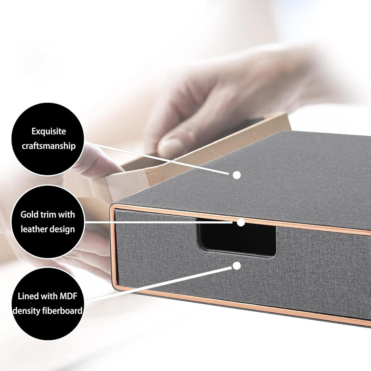 Desk Organizer with Drawer,Stackable Storage 1 Drawer Organizer,PU Leather Handmade Desktop Storage Drawers for A4 Paper/Magazine/Book/Filing/Jewelry/Makeup Home Decor Accessories,Grey