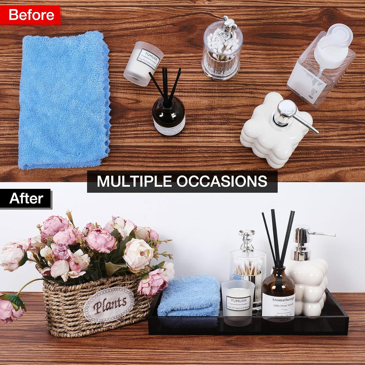 Clear Acrylic Tray 5mm Thicken 3 Pack for Vanity Makeup, Perfume, Jewelry Holder, Napkin,Decorative Serving Tray for Bathroom, Toilet Tank, Sink Countertop,Dresser, Coffee Table, L+M+S