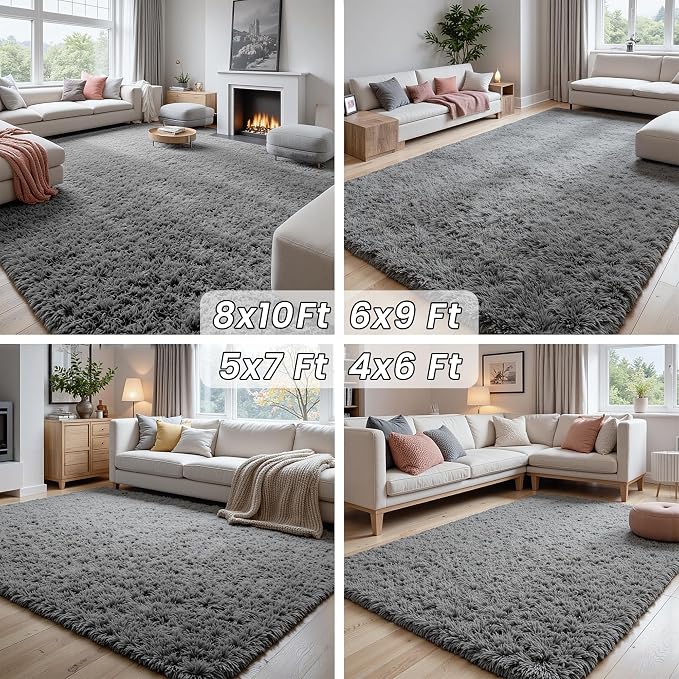 4x6 Area Rugs for Living Room Rug: Soft Fluffy Shag Light Gray Rugs for Bedroom