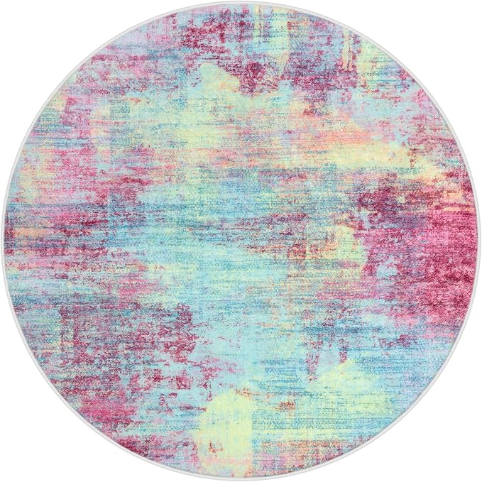 IOHOUZE Abstract Round Area Rug 6 Ft Washable Circle Rugs Large Round Rug Non
