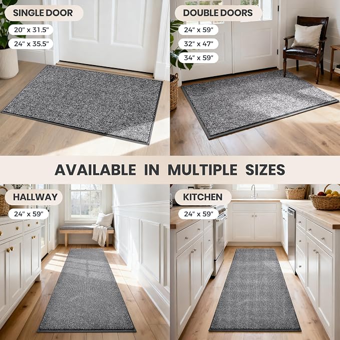 PURRUGS Dirt Trapping Door Mat 34" x 59", Non-Slip Machine Washable Entry Rug