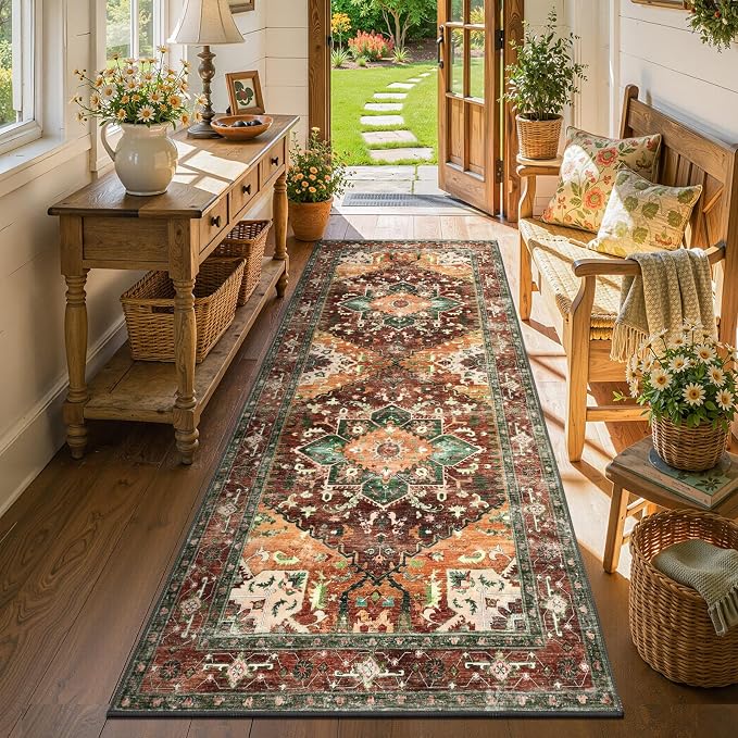 Yamaziot Washable Runner Rug, 3x7 Non-Slip Boho Vintage Hallway Rug Runner