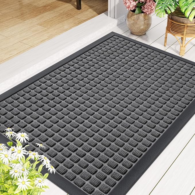 Smiry Front Door Mat Outside Entrance, Heavy Duty Natural Rubber Doormat