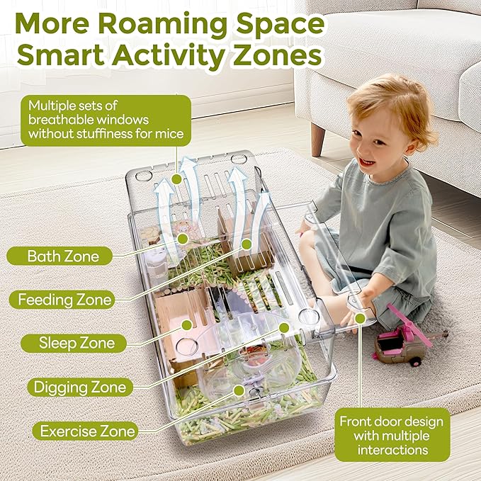 Acrylic Hamster Cage with All Accessories,Dwarf Hamster Cage with Stand,Syrian Mouse Cage for pet mice,Rat Cage for Hamster,Succulent Style Hamster House(19.84''L*11.42''W*10.39''H)