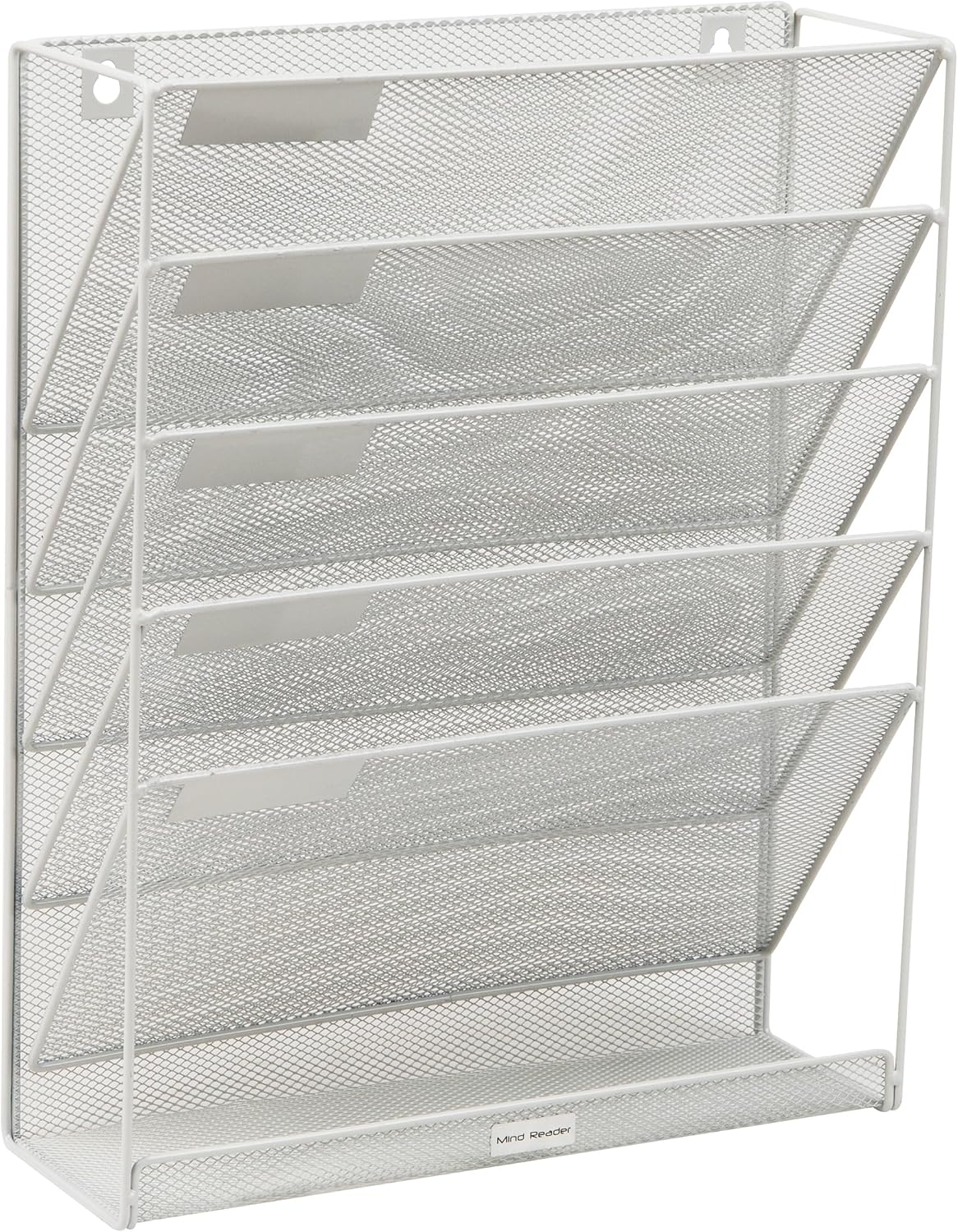 Mind Reader 5-Pocket Vertical File Storage, Desktop Organizer, Wall Mount, Office, Metal Mesh,White