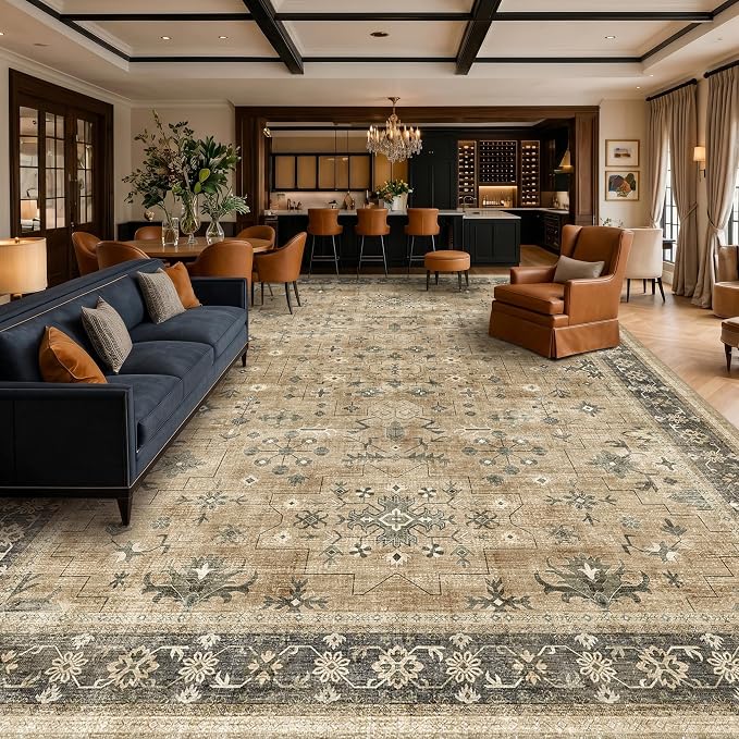 Warm Taupe Sage 9x12 Living Room Rug