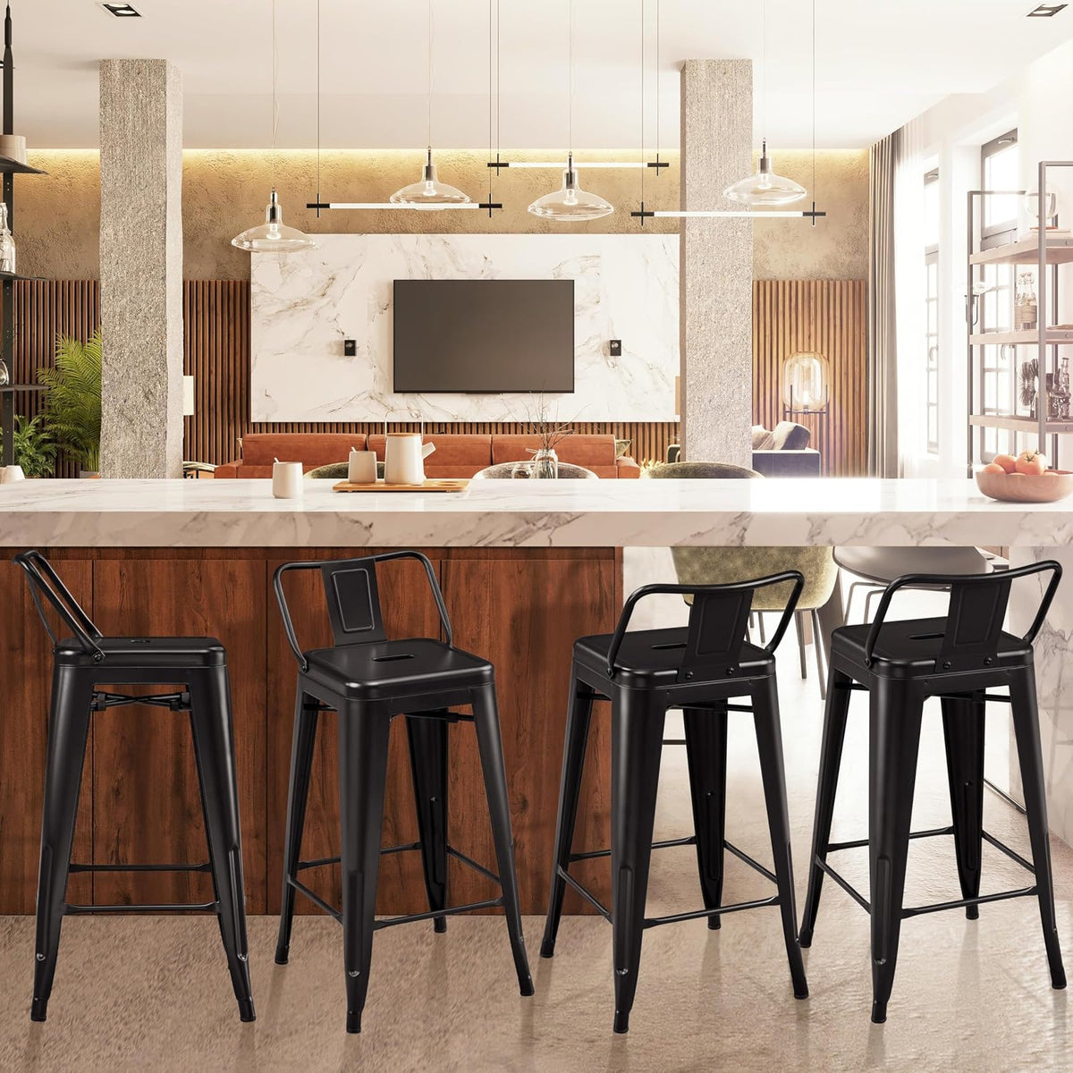 Yaheetech 26 Inch Metal Bar Stools Set of 4 Bar Chairs with Low Back, Black