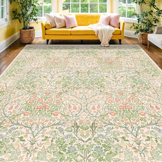 Washable Light Green Rug for Bedroom