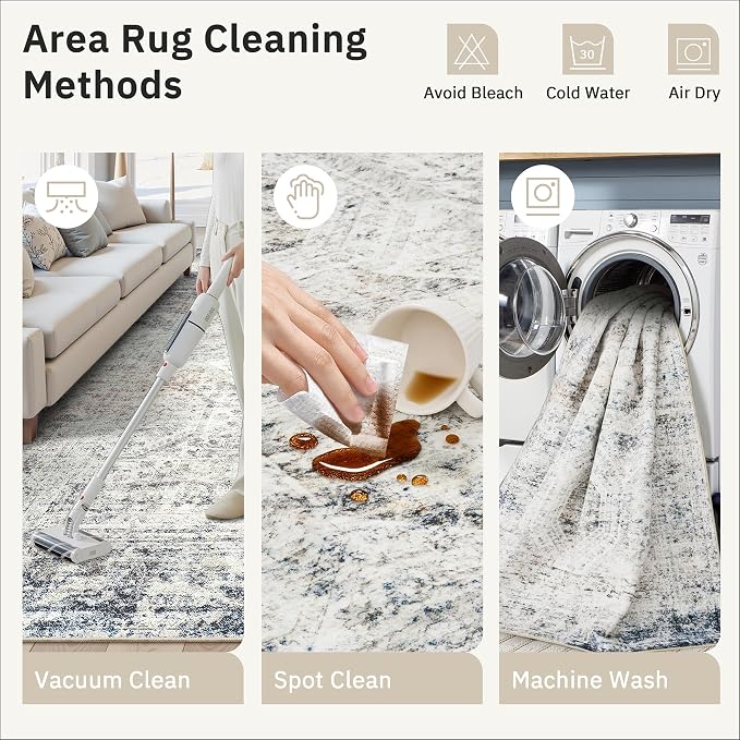 Soalmost 7x10 Area Rug for Living Room Washable Abstract Vintage Soft Thin