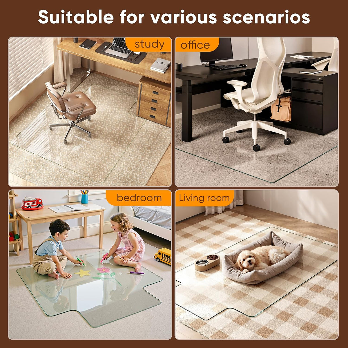 Antok 36"x48" Irregular Tempered Glass Chair Mat for Carpet & Hardwood