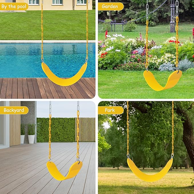 Sunnyglade 8PCS Swings Seats Heavy Duty with 66" Chain, Playground Swing Set Accessories Replacement with Snap Hooks, Support 250lb (8, Yellow)
