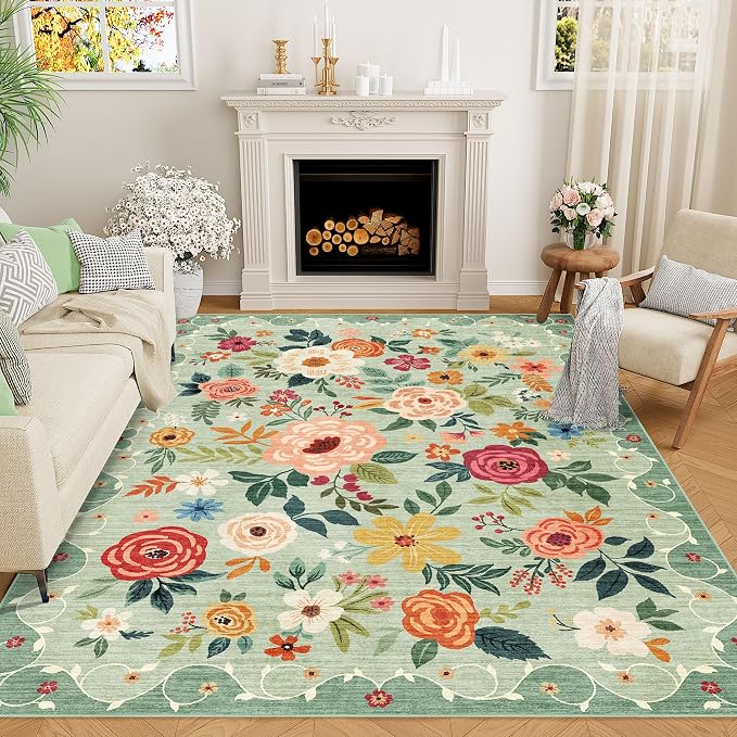 DUKINO 4x6 Area Rug, Floral Rugs