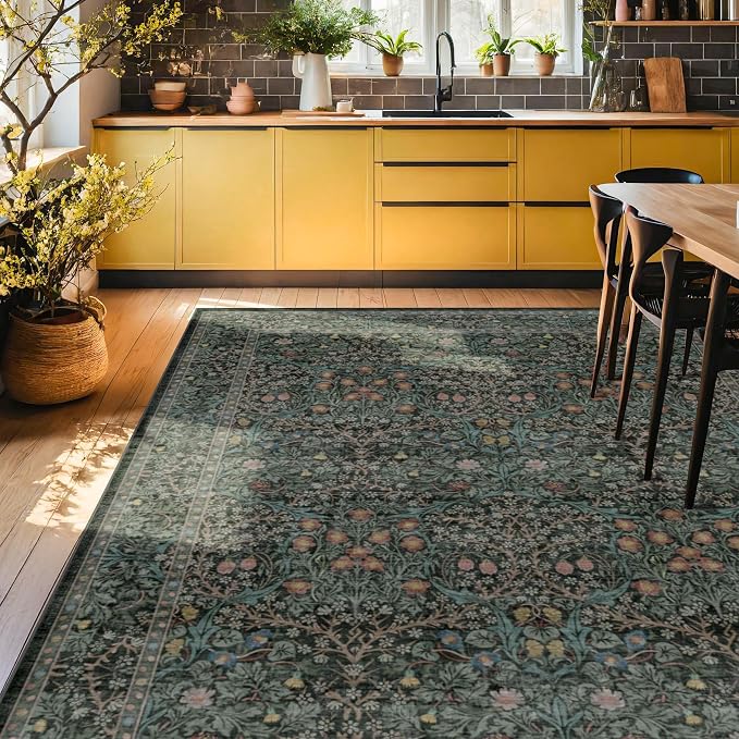 Vintage Washable Dark Green 10x14 Rug