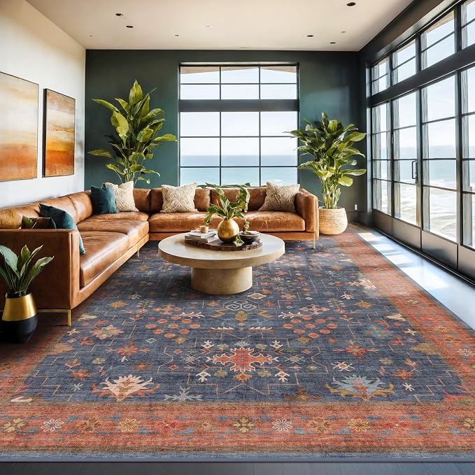 Navy Blue Area Rugs 9x12 Living Room, Dining Room Rugs