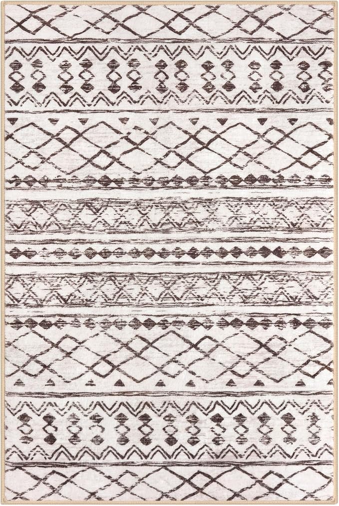 KUTA Moroccan Kitchen Rugs, 2x3 Brown Cream Entryway Rug Non-Slip Washable