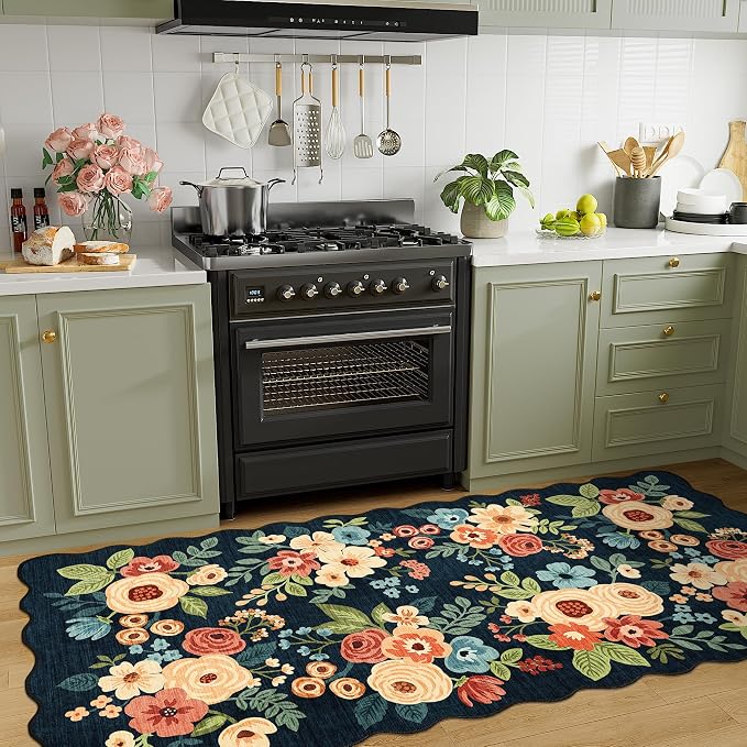 DUKINO 3x6 Washable Runner Rug, Soft Indoor Floral Non Slip Runner Rug