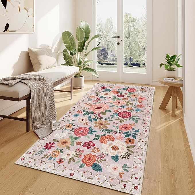 DUKINO 3x6 Runner Rug, Washable Soft Floral Hallway Runner Rug