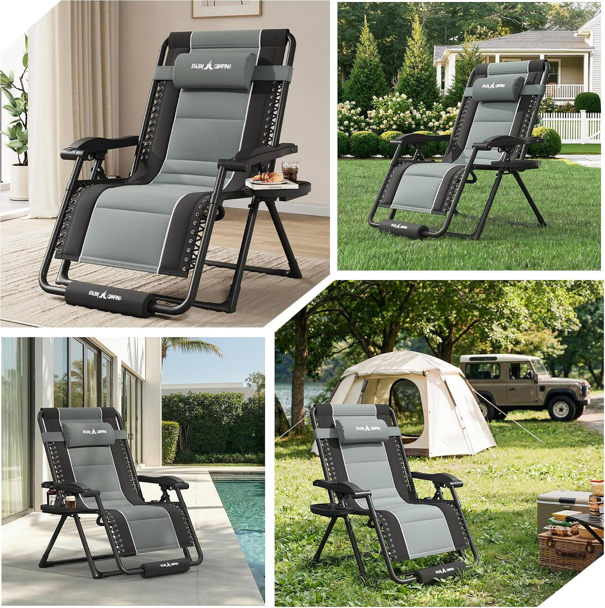 Amopatio XXL Padded Zero Gravity Chairs Foldable Zero Gravity Lounge Chair Outdoor Portable Reclining Chair with Removable Cup Holder/Headrest/Footrest