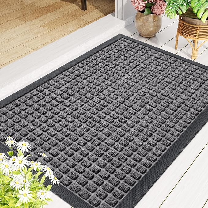 Smiry Front Door Mat Outside Entrance, Heavy Duty Natural Rubber Doormat