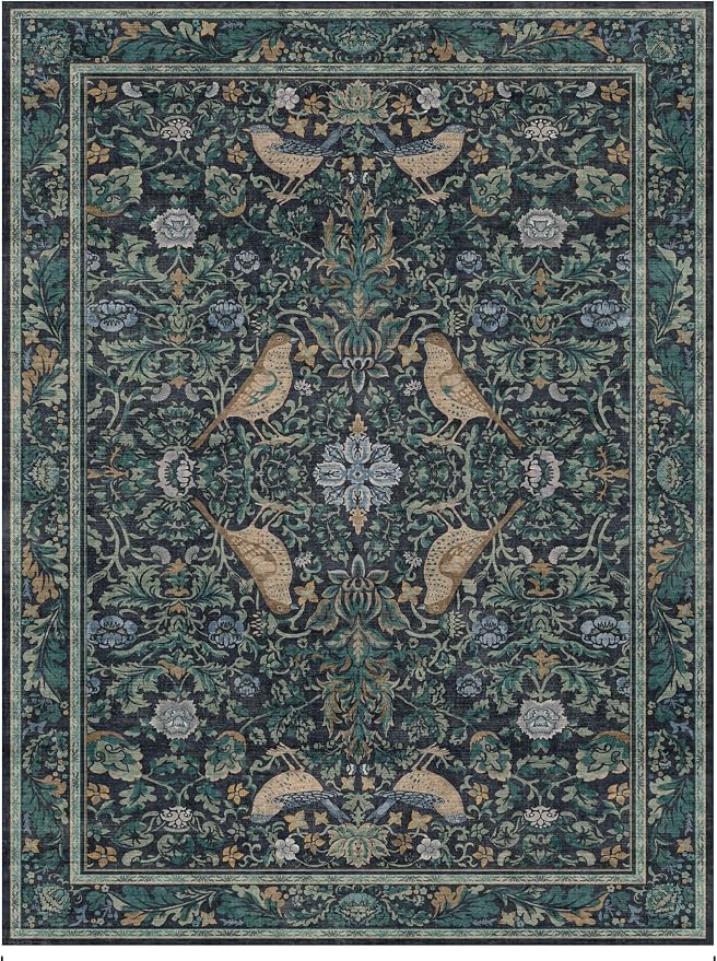 Washable 6x8 Blue Floral Area Rug
