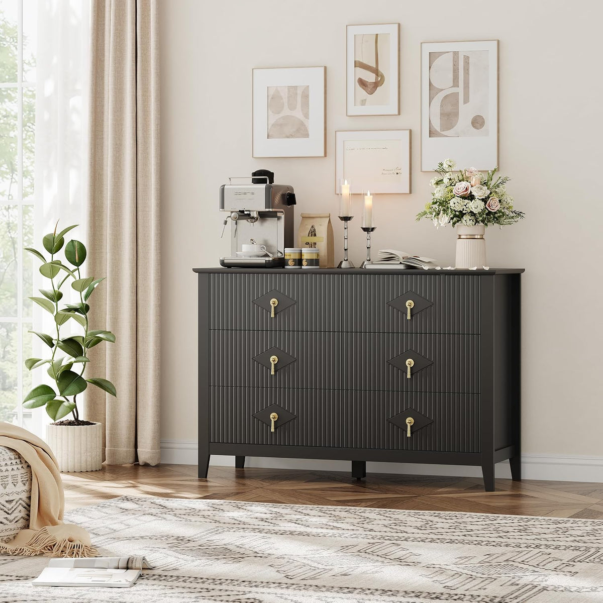 GarveeHome Fluted Dresser for Bedroom, Chest Organizer Unit with 6-Drawer