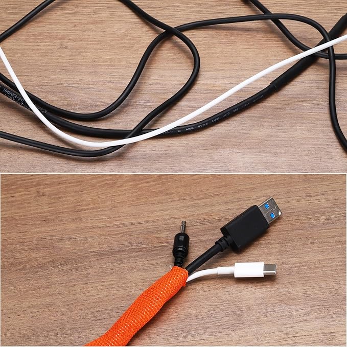 MECCANIXITY Braided Cable Sleeves Heat Shrinkable Fabric Sleeving, 1 1/4" 3ft Orange 2:1 Ratio Heat Shrinkable Cord Protector for Harness Cable, Network Cable Protection, Cable Management