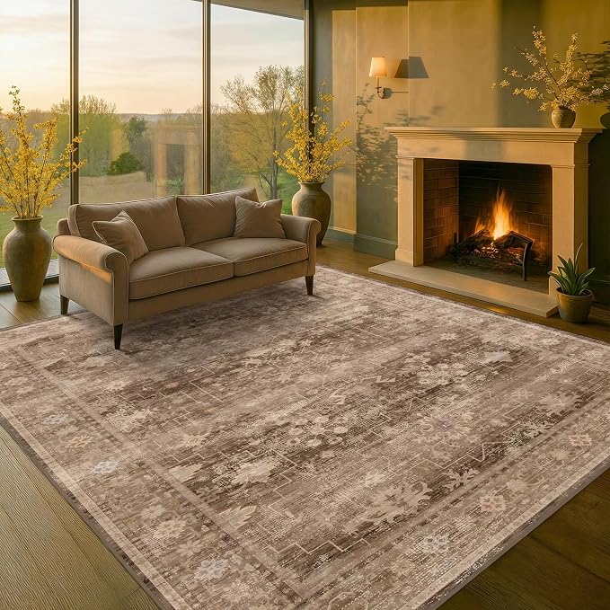 Hazo Haus Boho Taupe Living Room Rug 7x10 -Vintage Traditional Oriental Neutral